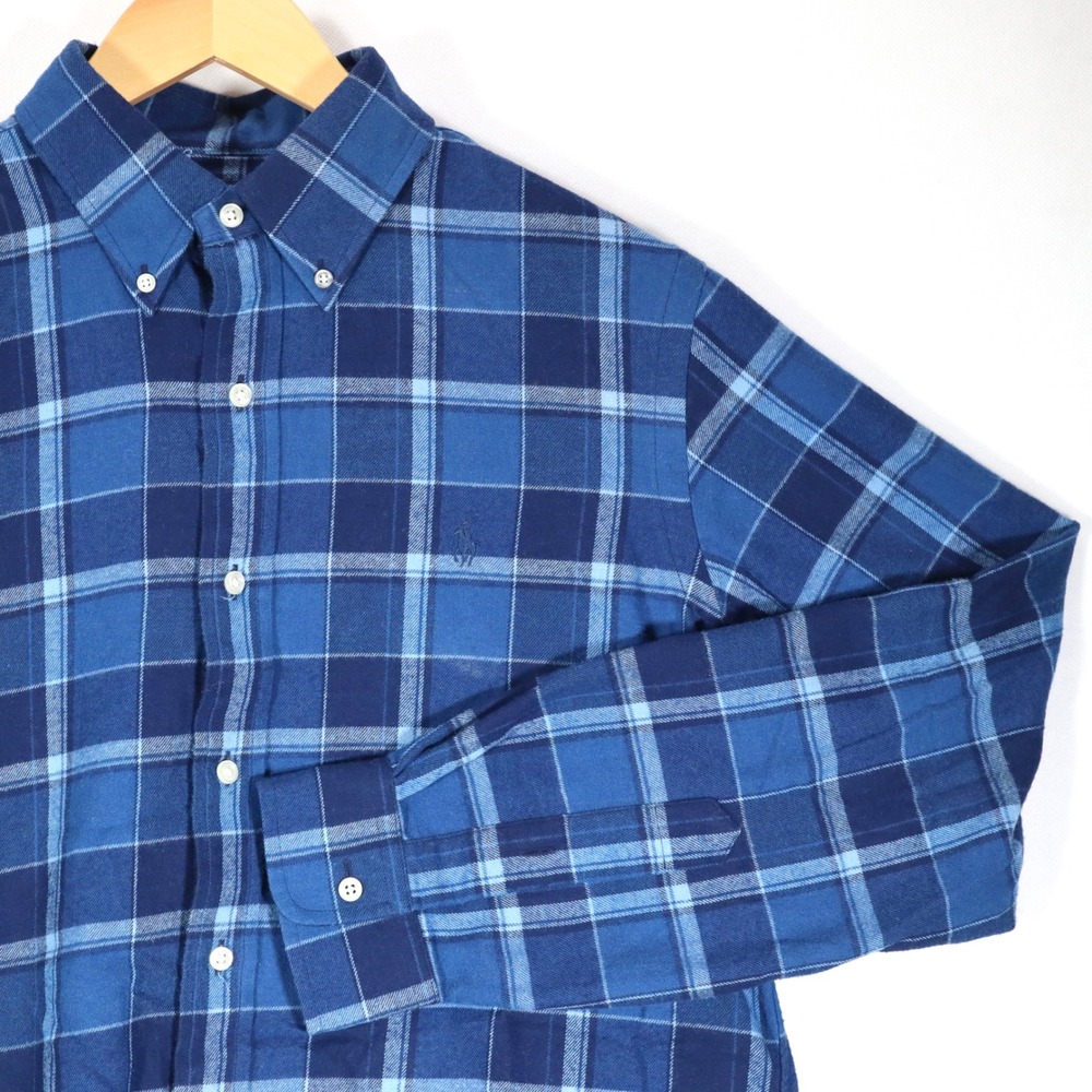 Ralph Lauren Mens M Blue Plaid Performance Classic Fit Button Down Shirt Casual⁠